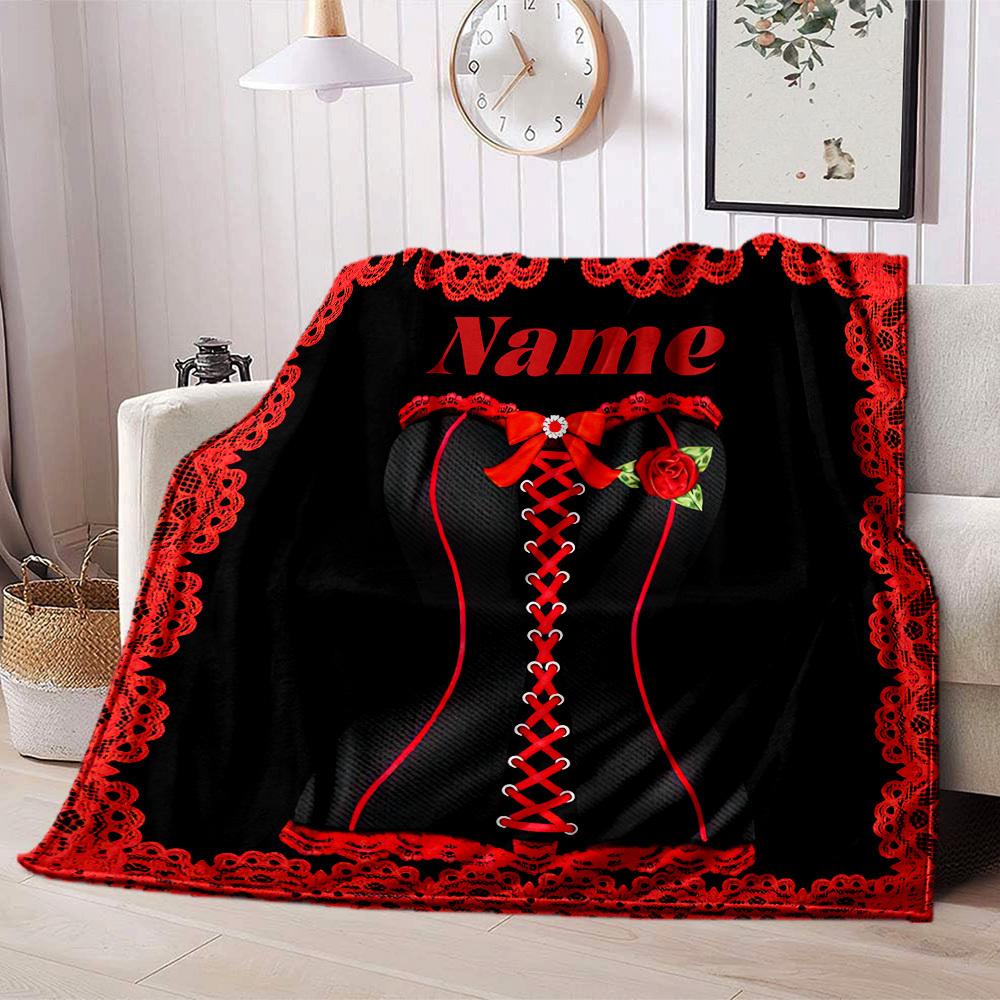 Custom Name Black Red Lace Corset Home Customize Your Name Blankets Comfortable Soft Lightweight Allseason Multipurpose Blanket Picnic Sofa Office Bed