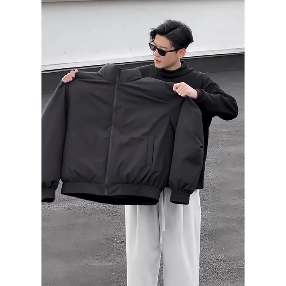 Męska czarna kurtka bomber: Płaszcz puchowy, luźny krój, fajna kurtka baseballowa w amerykańskim stylu