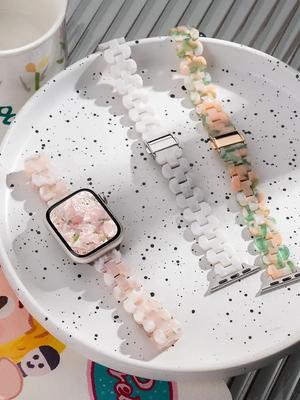 Resin Band For Apple Watch Ultra 49mm Series 9-8-7 41mm 45mm Correa 44mm 40mm Slim Glacier Link Bracelet Iwatch 6 5 4 SE Strap