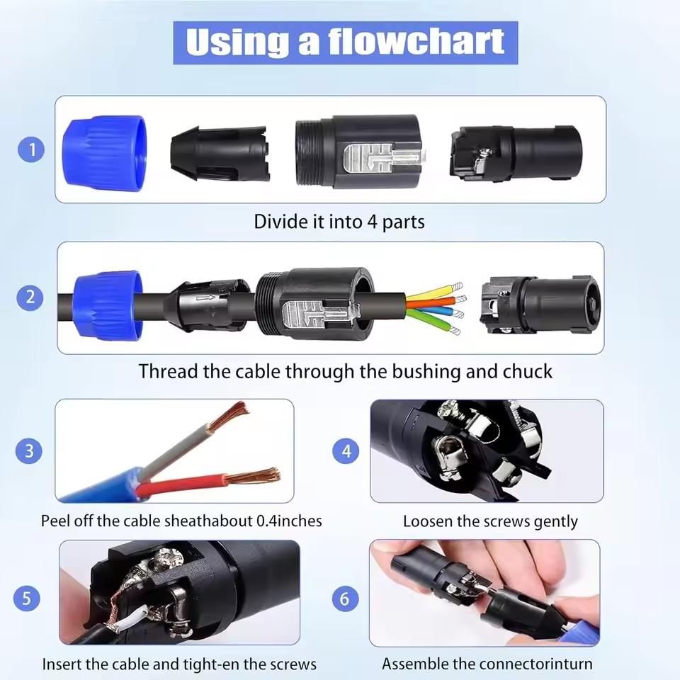 NL4FC Twist Lock 4 Pole Speaker Plug Connector Adapter Compatible for NL4FX NLT4X NL2FC for Amplifier Speaker Interconnect