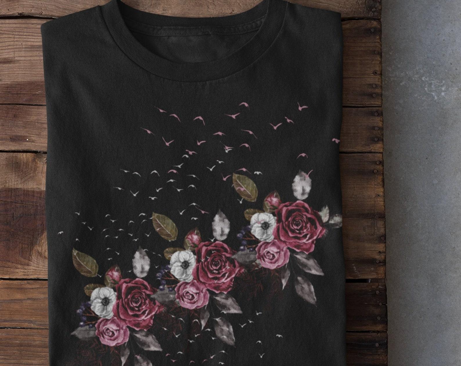 Alt Clothing, Grunge Flowers T Shirt, Dark Academia Clothing, Goth Clothing, Trad Goth, Mall Goth, Tattoo Tshirt, Dark Fairycore Grunge 3XL