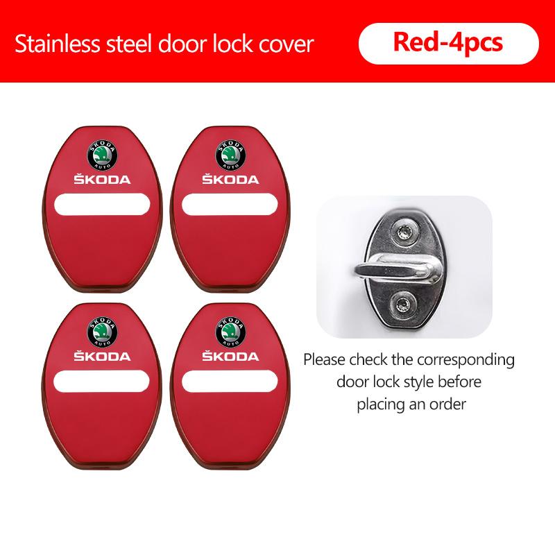 AAAJF1 4Pcs Car Door Lock Covers Auto Decorative Accessories For Skoda Kodiaq Fabia Kamiq Karoq Octavia 2 3 Rapid Scala