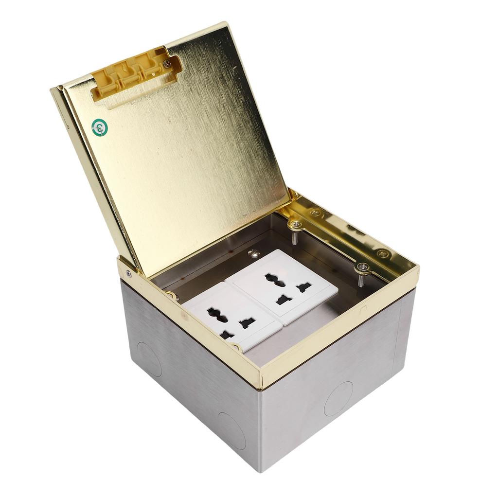 Einbaudose für Bodensteckdose Wasserdicht Edelstahl Flacher Steckdosensatz 4KW 16A mit 2 3-poligen Löchern für Marmor Golden