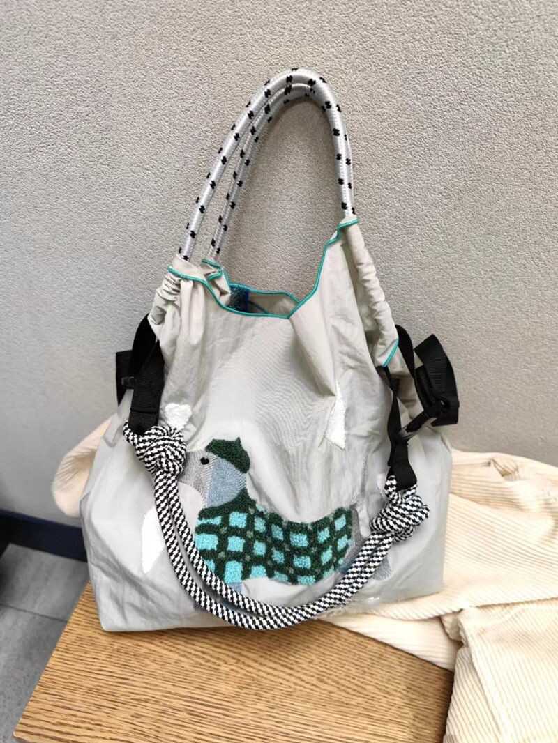 Large Capacity Embroidered Dog Shoulder Nylon Shoulder Armpit Bag Commuter Messenger Bag Female