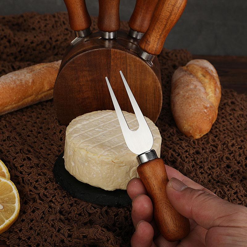 Rosenholz 5-teiliges Käsemesser-Set - Edelstahl Butter- und Käsemesser mit Halter