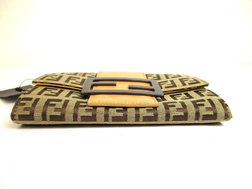 Authentic FENDI Zucca Khaki Canvas Brown Leather Bifold Wallet Compact Wallet #b014  Refurbished