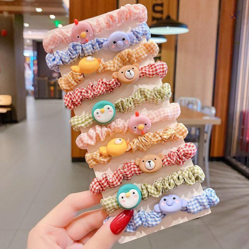 [10-delars set] Barnens gummiband Söt söt huvudbonad Djur scrunchies Flicka Håraccessoarer