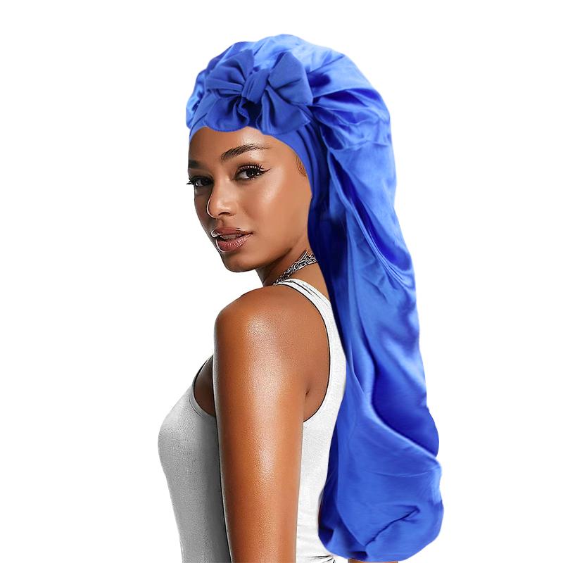 Solid Color Bowknot Braid Bonnet Classic Long Satin Bonnets Soft Sleeping Night Cap Breathable Hair Bonnets For Women Daily Use