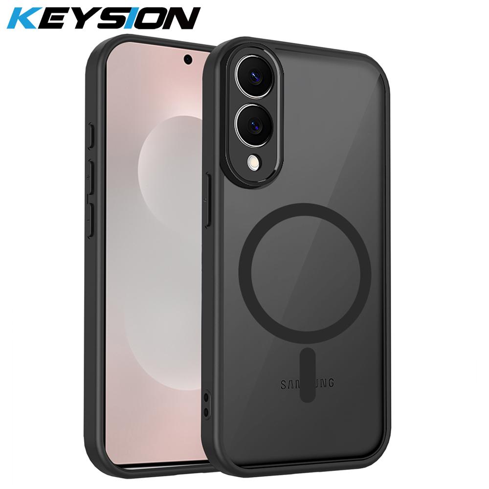 

KEYSION Magnetic Phone Case for Samsung S25 Edge 5G Silicone+PC Matte Translucent Clear Shockproof Cover for Galaxy S25 Edge for Galaxy S25 Edge чёрный