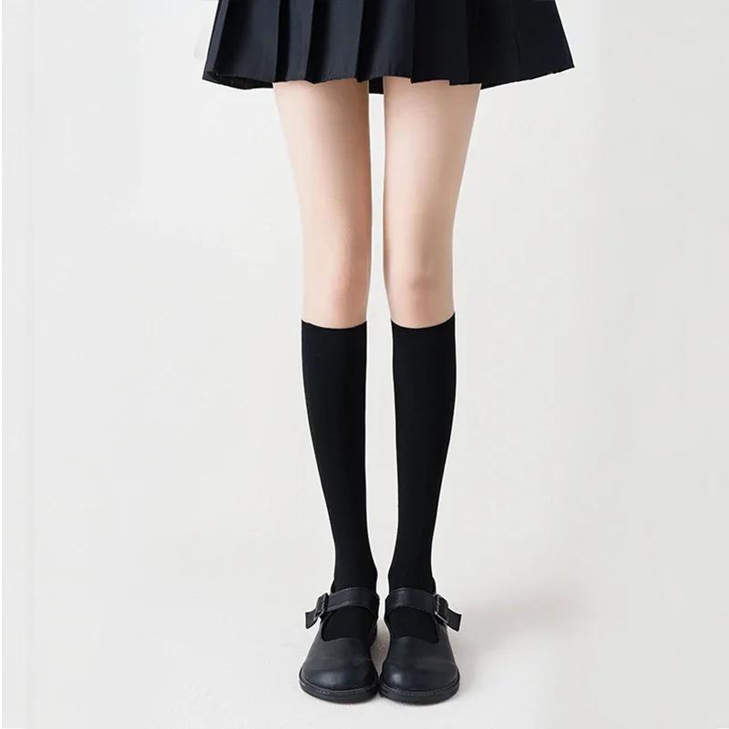 Women's Sexy Patchwork Sheer Black Thigh High Fake Stockings Slim Perfect Legs Tights Stripe Over Knee Pantyhose Female Hosiery