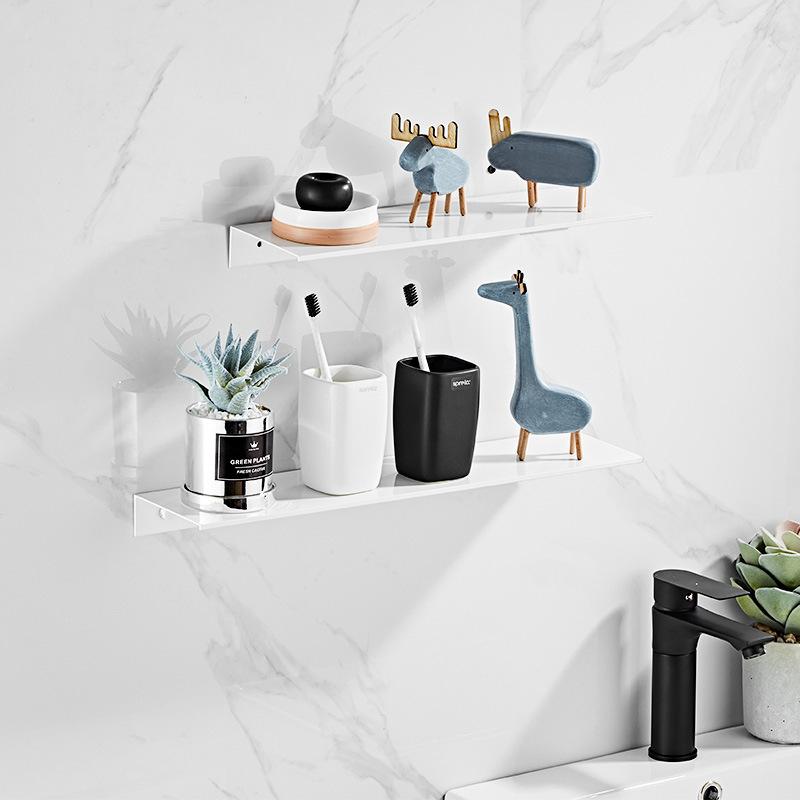 30-50cm Wall-mounted Bathroom Shower Shelf Black/White Wash Gargle Storage Rack Holder Toilet Organize Aluminum Bathroom Shelves
