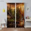 Floral Landscape Oil Painting Printed Curtains Machine Washable Rod Pocket Bedroom Living Room Kitchen Decorative Curtains 2PCS