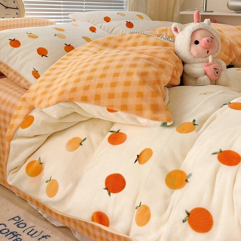 Winter Thickened Milk Velvet Four-piece Set Plus Velvet Warm Coral Velvet Quilt Cover Flannel Sheet Quilt Cover Bedding