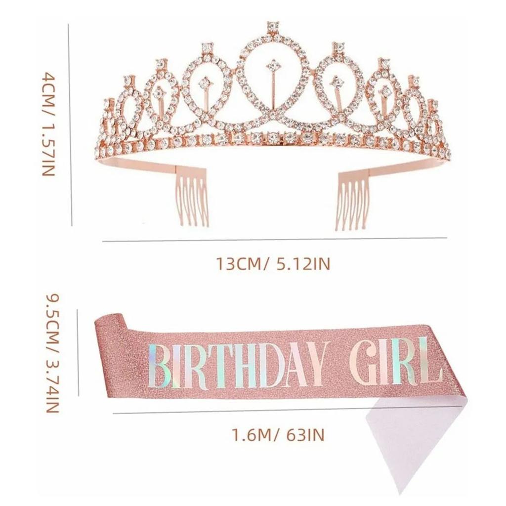 Birthday Sash Rhinestone Tiara Kit Beautiful Birthday Crown Sash for Women Girl Birthday Party Favors