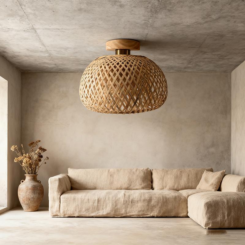 Living Room Bamboo Ceiling Lights Handcrafted Fixture Natural Woven Lampshade Ceiling Lamps for Kitchen Bedroom