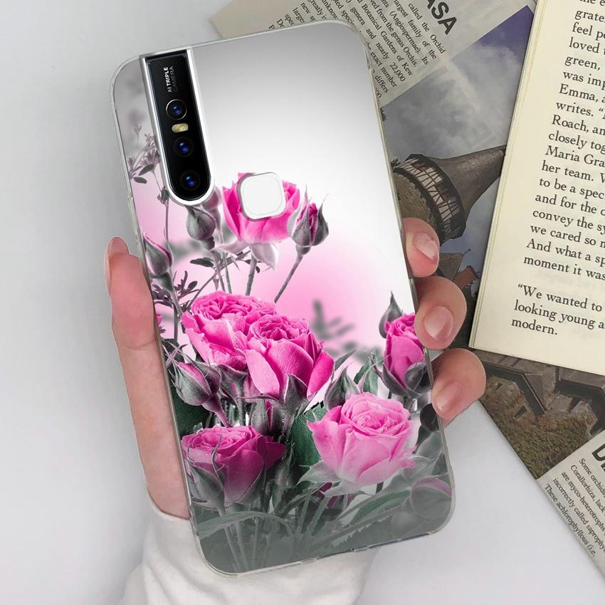 Phone Cover For Vivo V27 S15 U20 V15 V19 V20 V21 Elegant Flowers Patterns Transparent Silicone Anti Slip Durable Protective Shell For Vivo Bumper Case