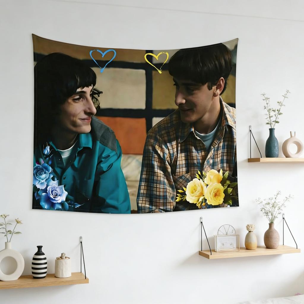 High Quality Byler Heart Floral Tapestry Reusable Durable MultiSize Flat Print Design for Dorm Bedroom Home Decoration