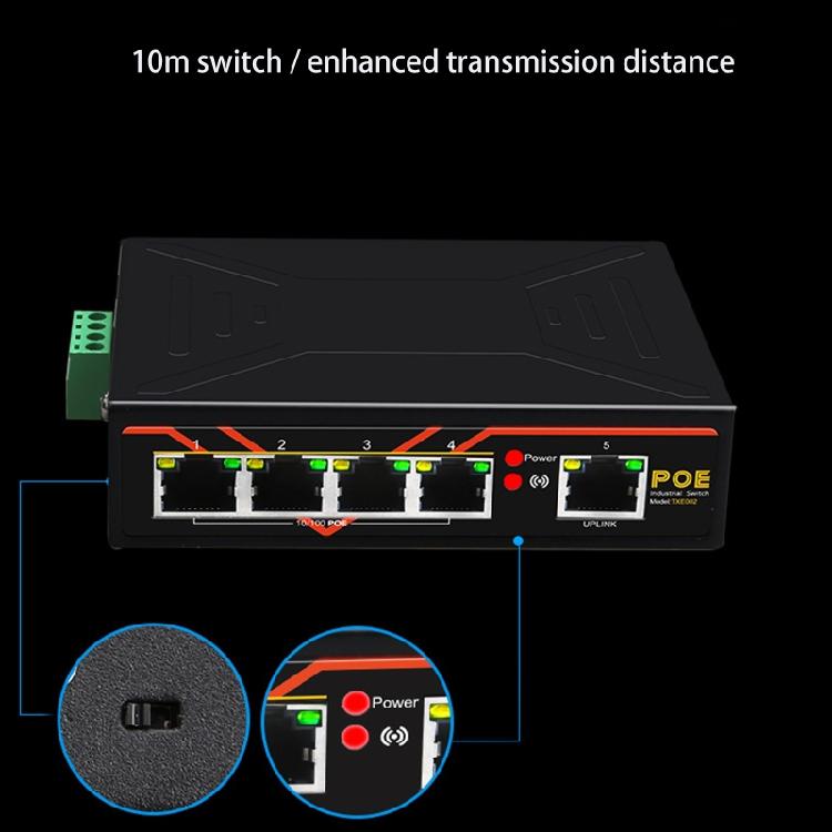5-Port Network LAN RJ45 POE Splitter Wlan Hub Ethernet Switch 10/100M Industrial