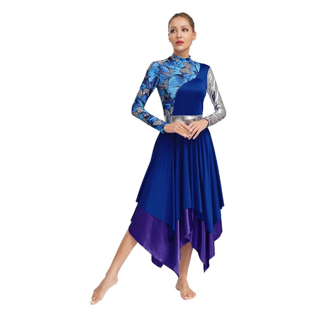 Liturgische Lof Dansjurk voor Vrouwen Kleurblok Onregelmatige Jurk Kerk Aanbidding Dans Kostuum