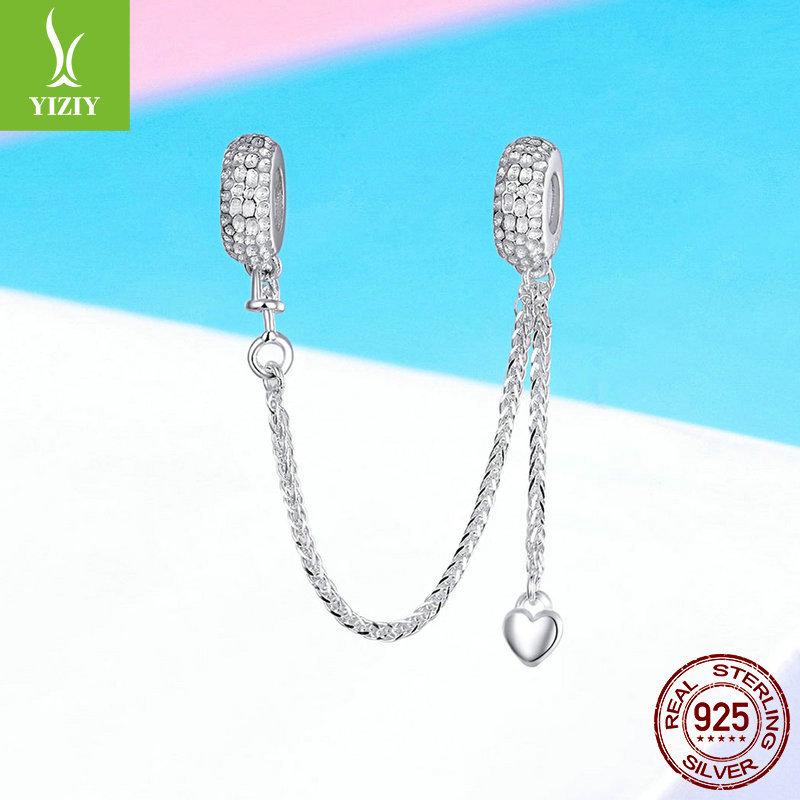 Charm S925 Sterling Silver Safety Chain Positioning Buckle Collection Fashion Beaded Bracelet Silver Accessories