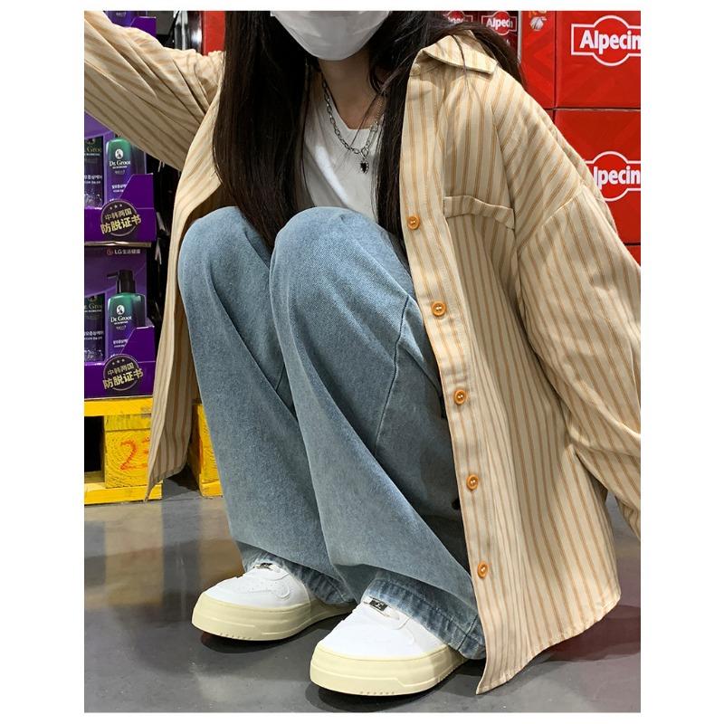 Gerade Bein Jeans Frauen Herbst Lose Mop Klassische Trend Breite Bein Hosen