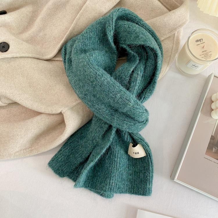Korean Version Of The New Versatile Warm Solid Color Knitted Scarf With Wool Yellow-Green Cute Little Scarf Women