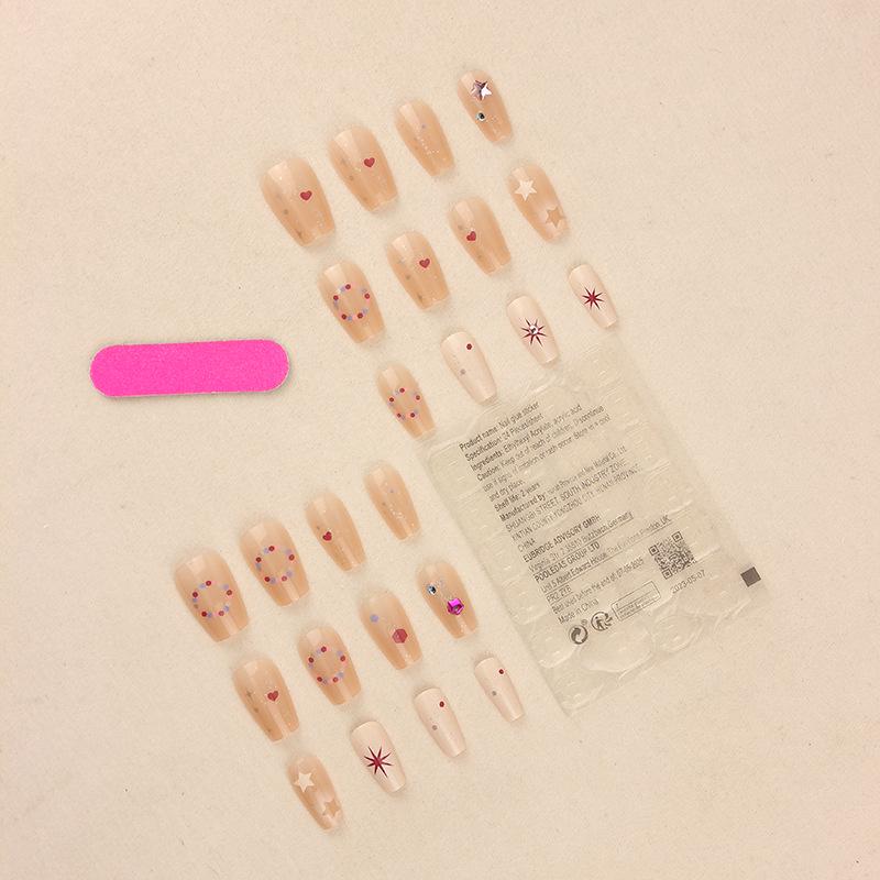 Medium Length Handmade Press-on Nails with Pure Desire Color and Diamond Star Stickers, Removable Whitening Nail Tips