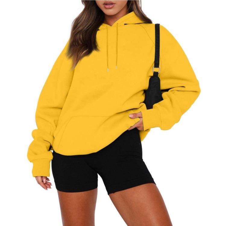 Plus Size Women's Velvet Hooded Sweatshirt Thickened Long Sleeve Pullover Solid Color Casual Autumn Fashion