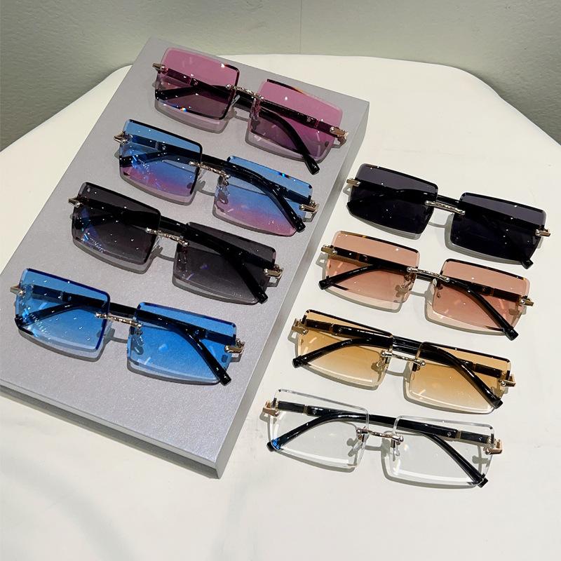 Y2K Rimless Luxury Square Sunglasses Women Men Vintage Punk Colorful Diamond Cutting UV400 Sun Glasses