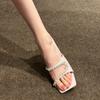 New Niche Light Purple Rhinestone High Heels Women's Thin Heels Square Head Word with Cool Slippers Women's Outer Wear