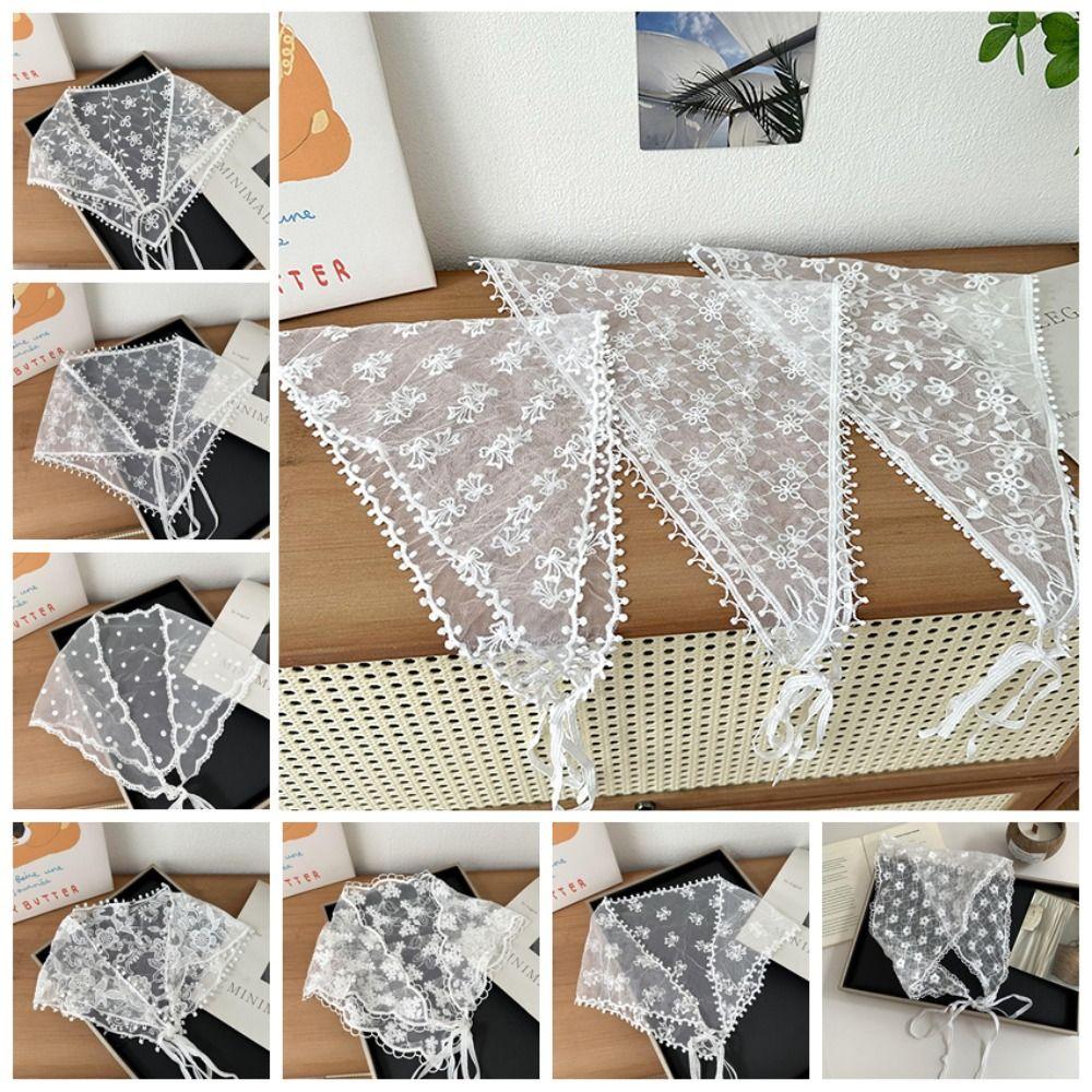White Woven Floral Lace Hair Scarf Wraps Women Retro Breathable Retro Lace Hair Accessories Sweet Print Hair Bandana