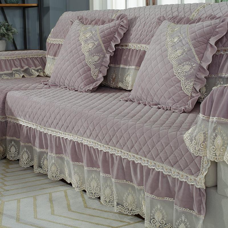 Luxury Solid Color Sofa Sets Cover Thick Sofa Slipcovers L Shaped Sofa Towel Lace Decor Couch Covers for Living Room
