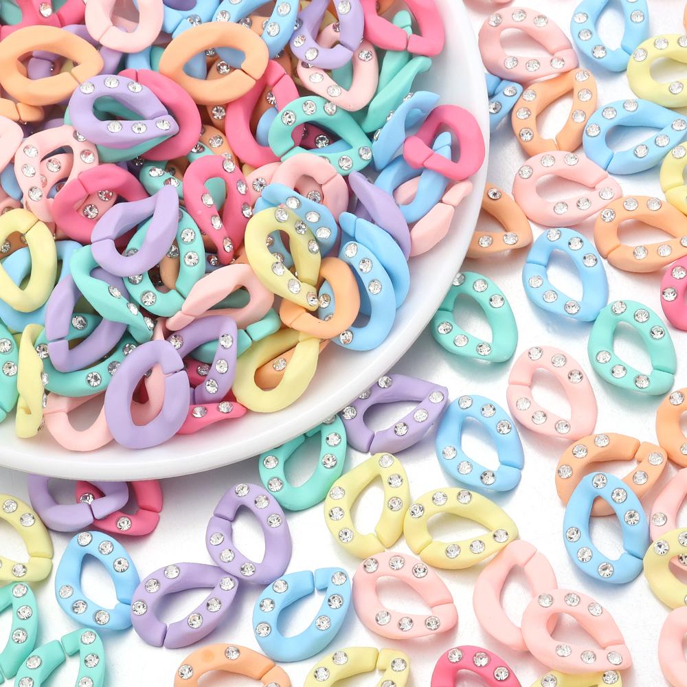 20pcs 19x14mm Acrylic Link Chain Clasp Colorful Open Buckle Beads Connector With Diamond For Jewelry Making Necklace Bag Chain