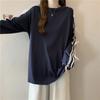 Casual O Neck Long Sleeve T-shirt Lace Patchwork Loose Bow Women Clothing Korea Mid-length Slim Tops