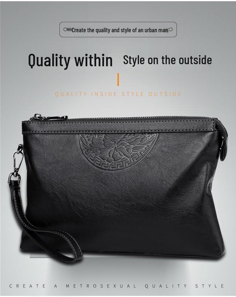 Men's Cross-Border Fashion Zipper Clutch: Large Capacity, Textured Handbag for Business & Portability.