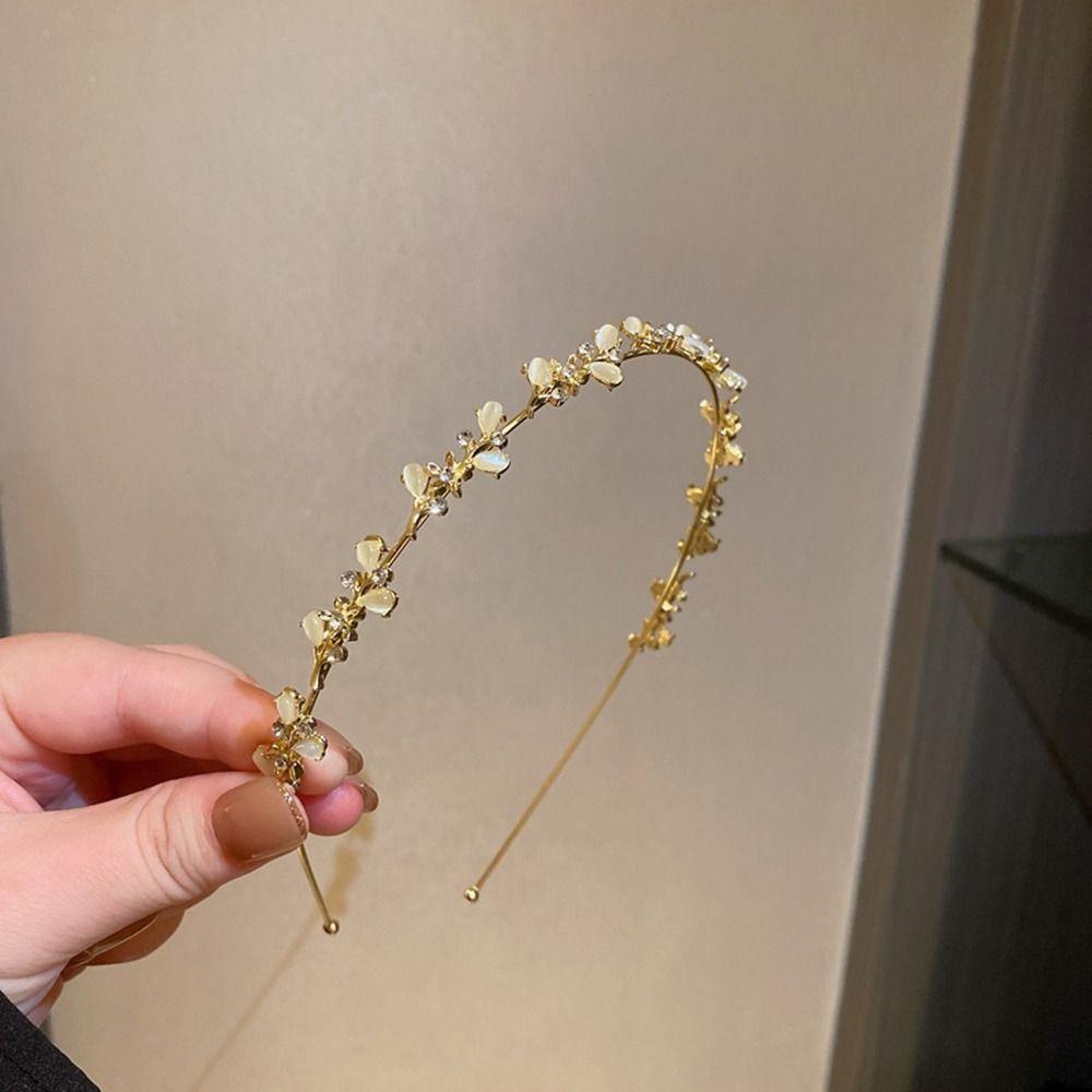 Accessories Tiara Gold Leaf Headband Rhinestone Hair Band Girl Thin Hair Hoop Korean Style Headwear