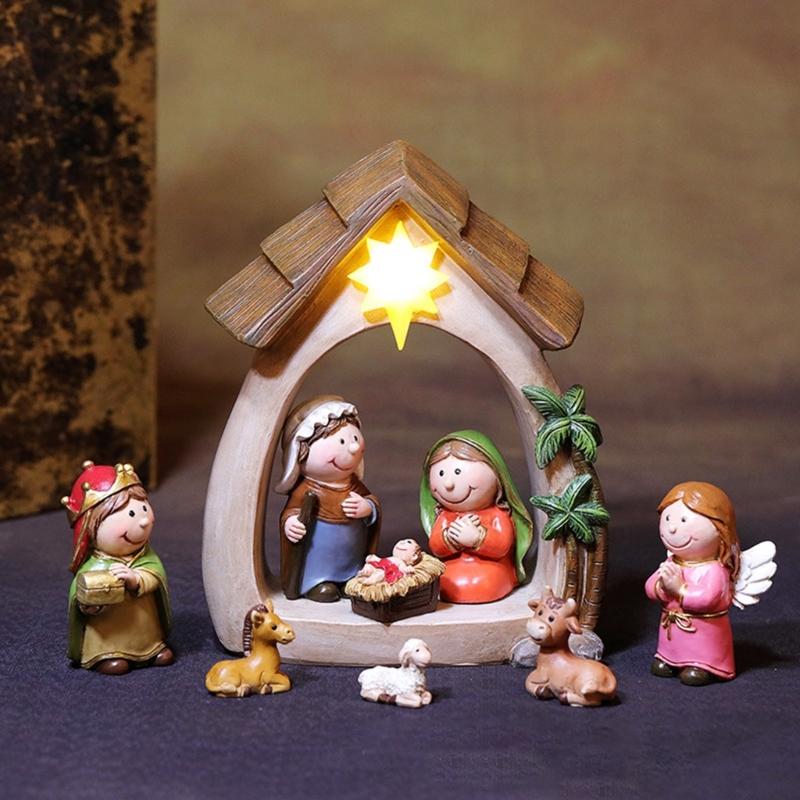Lighted Christmas Nativity Set Light Up Christmas Nativity Scene for Christmas Decorations Indoor Tabletop Ornament HX6C