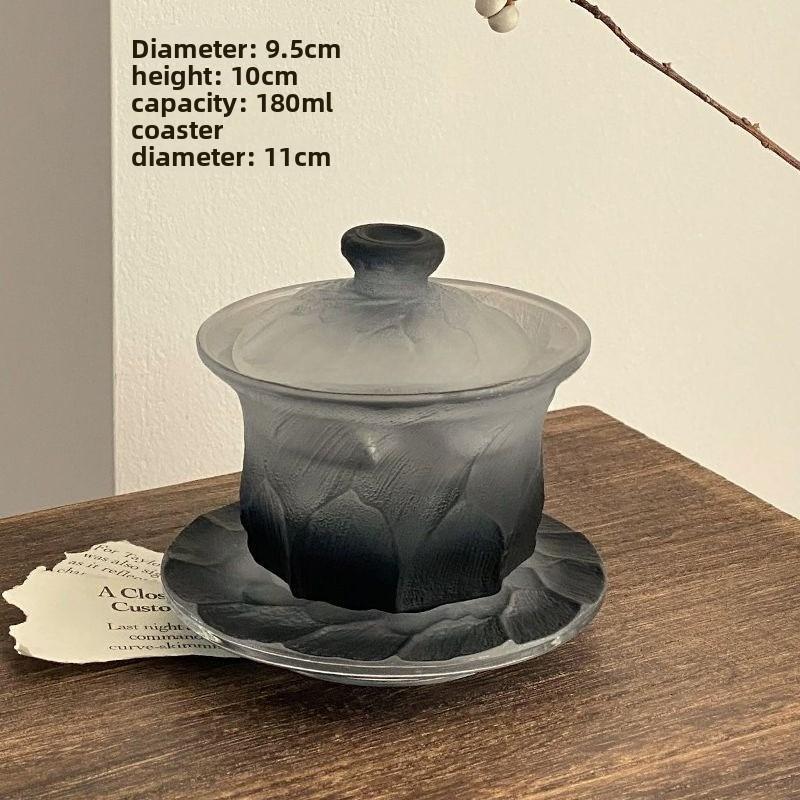 Retro Gradual Change Black Black Black Ice Glass Cover Bowl Home Niche High-end Sense Tea Cup Set Not Hot Kung Fu Tea Cup