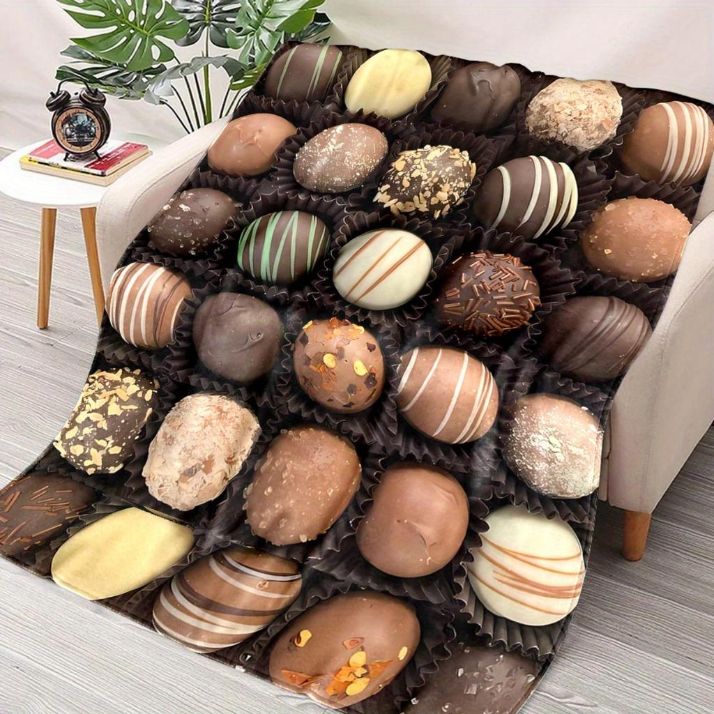 Chocolate dessert patterned flannel blanket—soft and warm, perfect for home dcor, bedding, camping, or travel, Christmas.