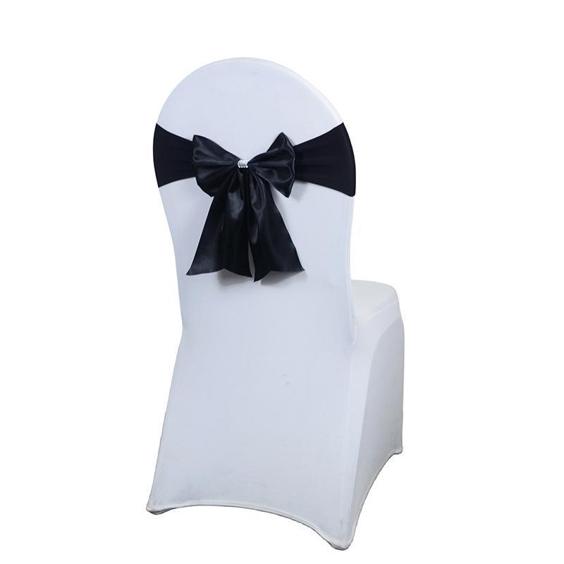 Satin Chair Bow Sash With Rhinestone Accent Reusable Wrinkle Free Easy Install for Wedding Banquet Party Decoration W