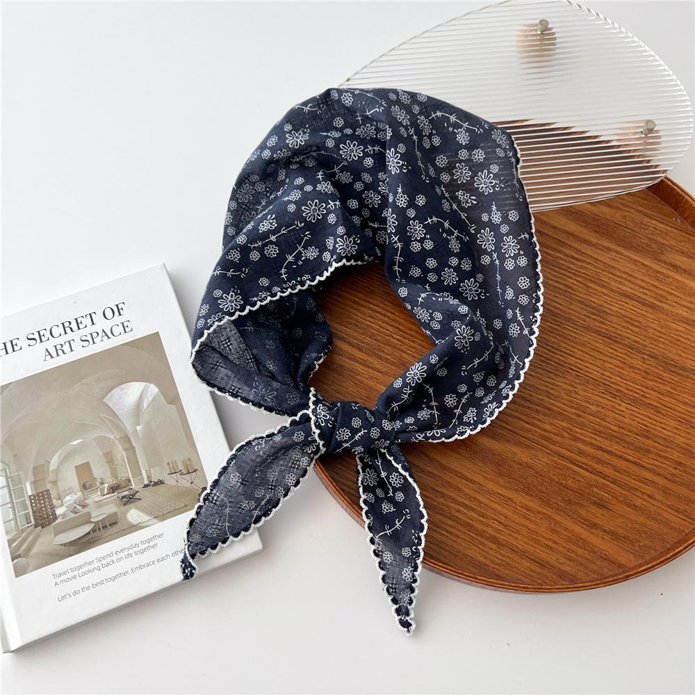 Bawełniany Lniany Koronkowy Trójkątny Szalik Dla Kobiet Na Wiosnę Jesienią I Lato Mały Kwiatowy Mały Szalik Opaska Ozdoba Cienki Styl Owinięty Jedwabny Szalik