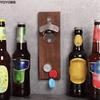 Wooden Magnetic Bottle Opener Rustic Style Rectangular Wall Mounted Bottle Opener Vintage Fridge Magnet Bottle Opener Kitchen