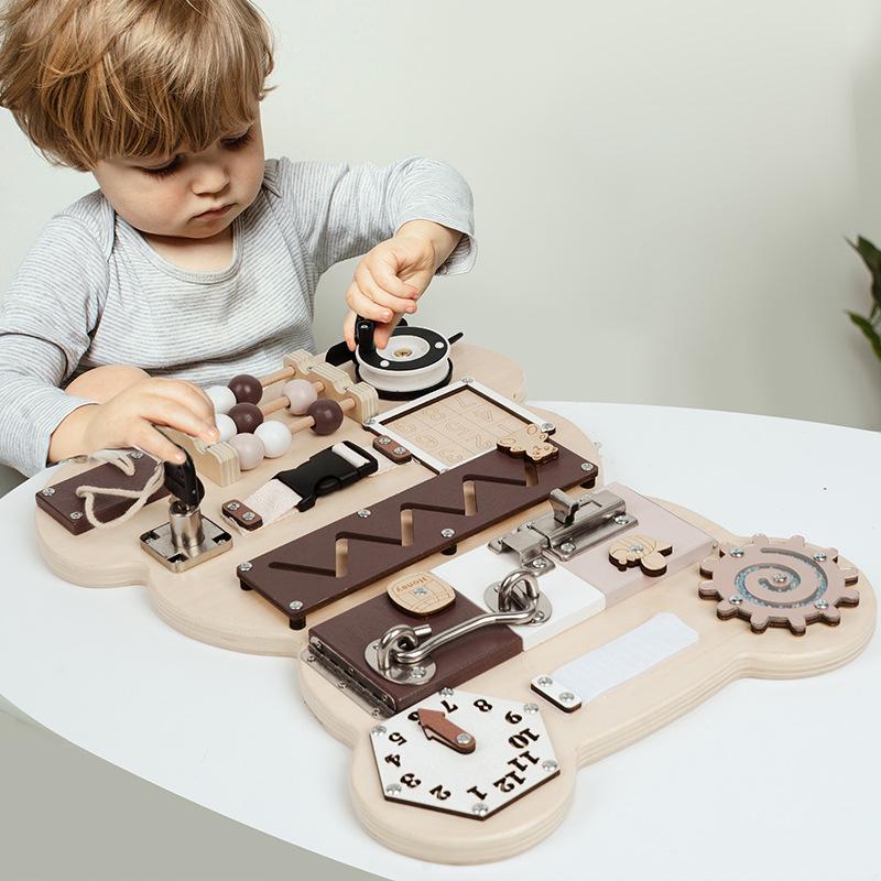 Montessori Wooden Little Bear Busy Board - Early Education & Cognitive Development Toy.