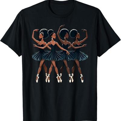Black African American Ballerina Ballet Dance Dancing Girls T Shirt