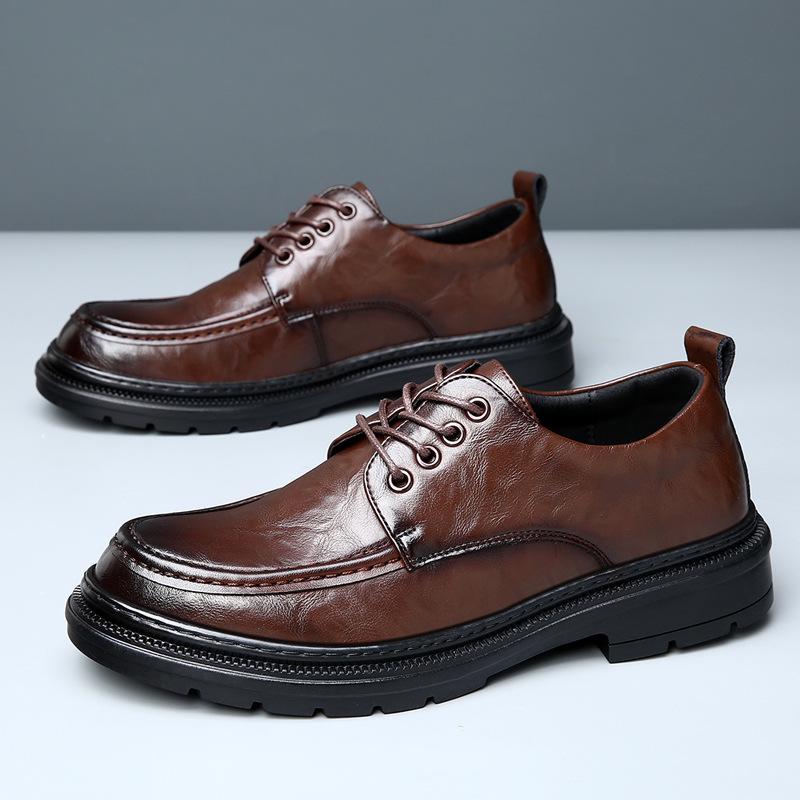 Leather shoes men's new business dress Korean version of trend British style men's casual versatile commuting thick-soled heightening shoes