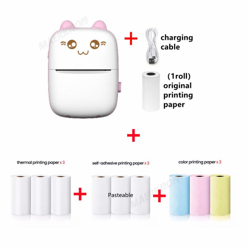 HD Mini Thermal Printer Portable Label Photo Printers Stickers Paper Inkless Wireless Cat Kid Impresora 200dpi Android IOS 57mm