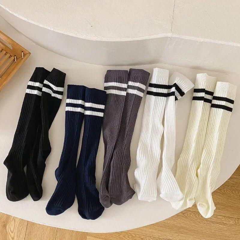 1 Pair Fashion School Sock for Kids Boy Girl Simplicity Solid Color Striped Calf Sock for ChildrenSpring Autumn Soft Cotton Sock