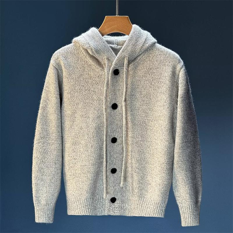 Winter Herren Lässiger Kapuzen-Strickcardigan Koreanischer Lockerer Knopfleisten-Pullover Y2K Vintage Streetwear Strickwaren-Mantel
