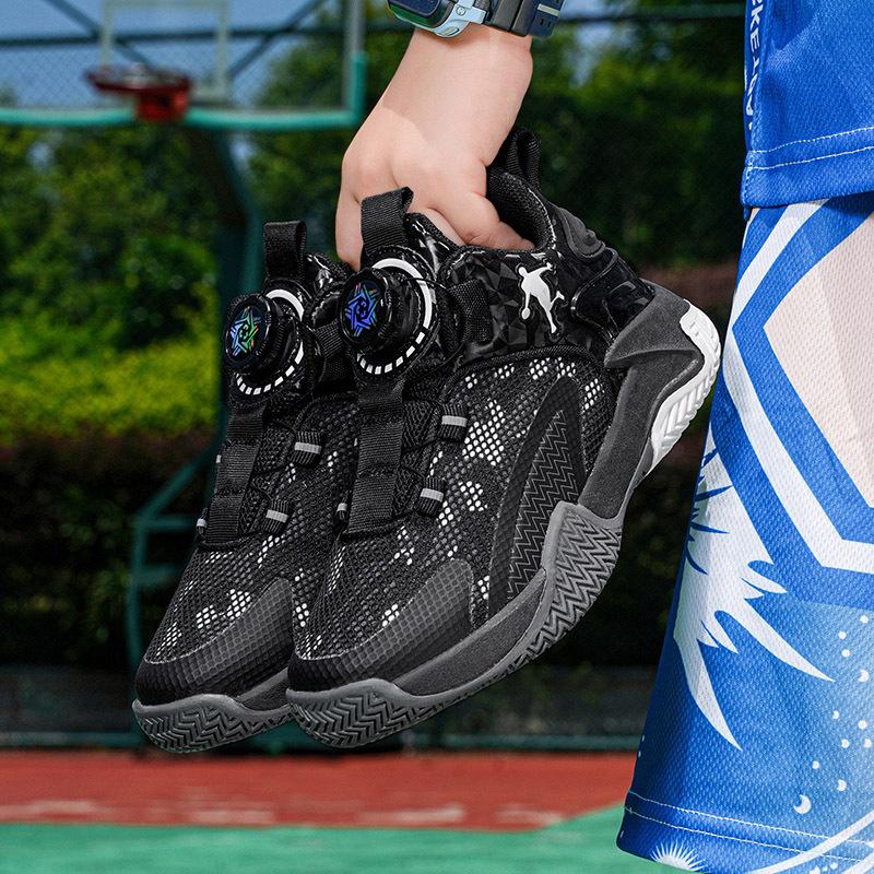 Children's basketball shoes summer new boys' rotating buckle sports shoes medium and older children's breathable shock shoes