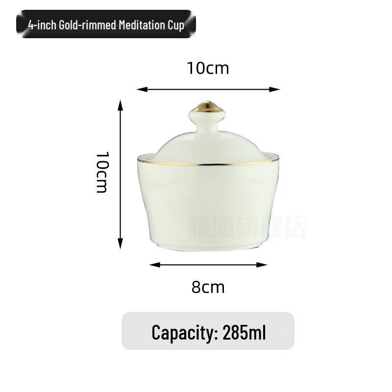 Gold-Rimmed Ceramic Stew Pot with Lid, Single Serving & Bird s Nest Double Boiler